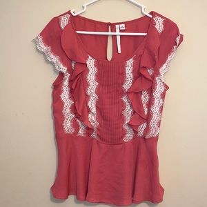 🥳Cute Frilly, Lacy Pink Lauren Conrad Shirt-sz M